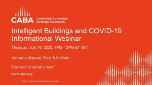 Intelligent Buildings and COVID19 Informational Webinar Thursday July