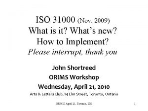 ISO 31000 Nov 2009 What is it Whats