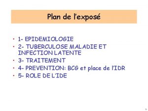 Plan de lexpos 1 EPIDEMIOLOGIE 2 TUBERCULOSE MALADIE