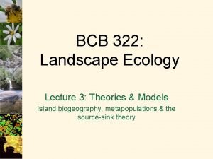 BCB 322 Landscape Ecology Lecture 3 Theories Models