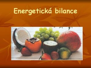 Energetick bilance Energetick bilance n Energie schopnost vykonvat