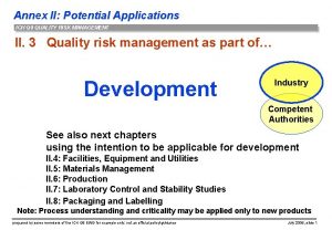 Annex II Potential Applications ICH Q 9 QUALITY