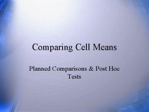 Comparing Cell Means Planned Comparisons Post Hoc Tests