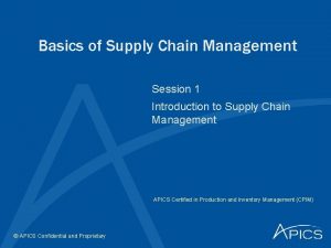 Basics of supply chain management Basics of supply chain management