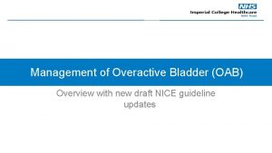 Management of Overactive Bladder OAB Overview with new