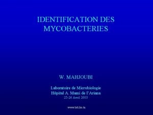 IDENTIFICATION DES MYCOBACTERIES W MAHJOUBI Laboratoire de Microbiologie