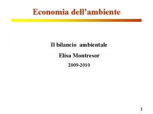 Economia dellambiente Il bilancio ambientale Elisa Montresor 2009
