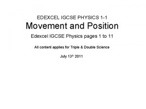 EDEXCEL IGCSE PHYSICS 1 1 Movement and Position