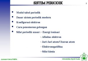 SISTEM PERIODIK Model tabel periodik Dasar sistem periodik