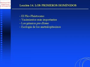 Leccin 14 LOS PRIMEROS HOMNIDOS El PlioPleistoceno Yacimientos