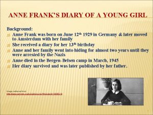 ANNE FRANKS DIARY OF A YOUNG GIRL Background