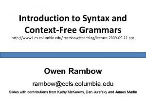 Introduction to Syntax and ContextFree Grammars http www