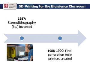 1987 Stereolithography St L invented 1988 1990 Firstgeneration