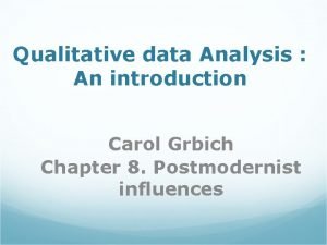 Qualitative data Analysis An introduction Carol Grbich Chapter