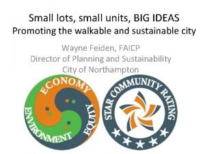 Small lots small units BIG IDEAS Promoting the