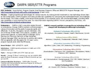 DARPA SBIRSTTR Programs POCWebsite Susan Nichols Program Director