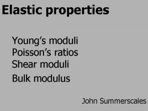 Elastic properties Youngs moduli Poissons ratios Shear moduli