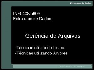 INE 54085609 Estruturas de Dados Gerncia de Arquivos