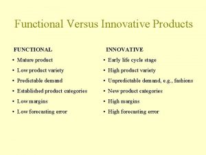 Fisher's functional vs innovative products Fisher's functional vs innovative products