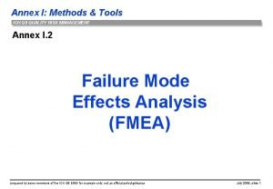 Annex I Methods Tools ICH Q 9 QUALITY