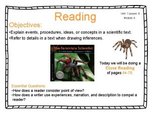 Objectives Reading Unit 1 Lesson 9 Module A