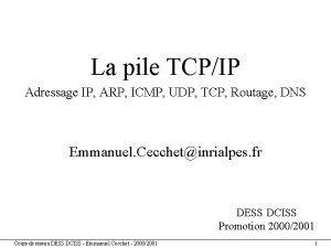 La pile TCPIP Adressage IP ARP ICMP UDP