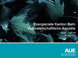 Energieziele Kanton Bern Volkswirtschaftliche Aspekte Ernst J a