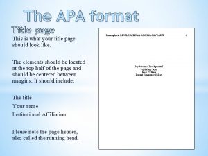 Does apa format have a title page