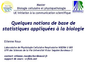 Master Biologie cellulaire et physiopathologie UE initiation la