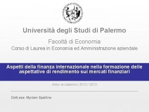 Universit degli Studi di Palermo Facolt di Economia