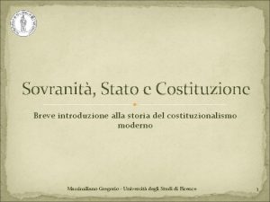 Sovranit Stato e Costituzione Breve introduzione alla storia