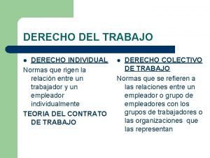 DERECHO DEL TRABAJO DERECHO INDIVIDUAL Normas que rigen