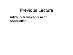 Previous Lecture Article Memorandum of Association Company Law