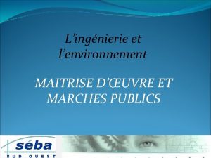 Lingnierie et lenvironnement MAITRISE DUVRE ET MARCHES PUBLICS