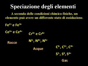 Speciazione degli elementi A seconda delle condizioni chimicofisiche