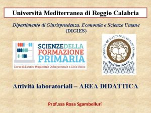 Universit Mediterranea di Reggio Calabria Dipartimento di Giurisprudenza