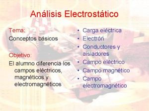 Anlisis Electrosttico Carga elctrica Electrn Conductores y aisladores