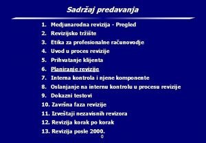 Sadraj predavanja 1 Medjunarodna revizija Pregled 2 Revizijsko