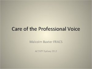 Care of the Professional Voice Malcolm Baxter FRACS