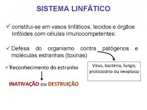 SISTEMA LINFTICO constituise em vasos linfticos tecidos e