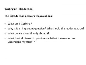 Introduction answer the question