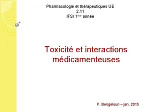 Pharmacologie et thrapeutiques UE 2 11 IFSI 1re