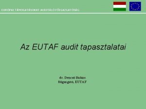 EURPAI TMOGATSOKAT AUDITL FIGAZGATSG Az EUTAF audit tapasztalatai