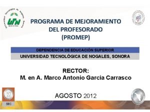 PROGRAMA DE MEJORAMIENTO DEL PROFESORADO PROMEP DEPENDENCIA DE