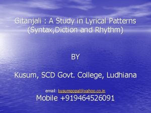 Gitanjali A Study in Lyrical Patterns Syntax Diction
