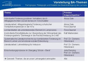 Vorstellung BAThemen Fachgruppe Pdagogik und Didaktik bei Beeintrchtigung