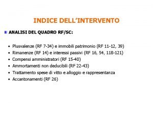 INDICE DELLINTERVENTO ANALISI DEL QUADRO RFSC Plusvalenze RF