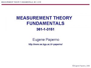 Basic measurement theory