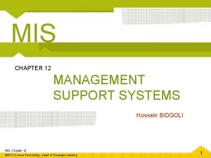 MIS CHAPTER 12 MANAGEMENT SUPPORT SYSTEMS Hossein BIDGOLI