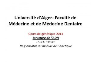 Universit dAlger Facult de Mdecine et de Mdecine